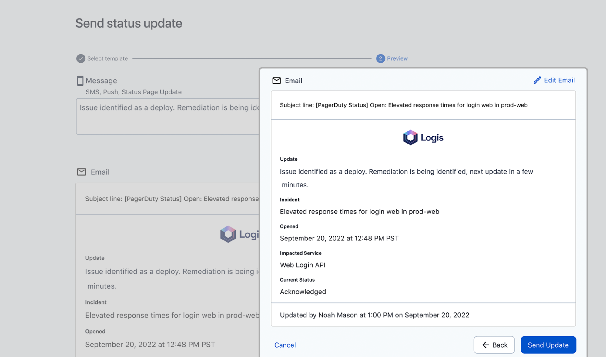 Screenshot showing a pre-designed template that can be customized to provide updates for stakeholders.