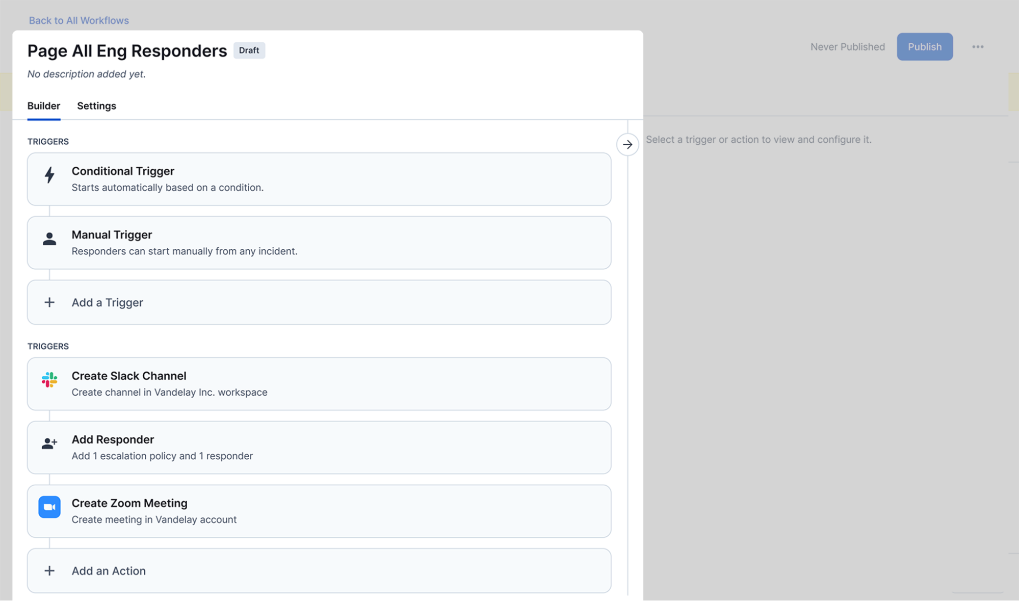 Screenshot demonstrating how users can create different steps within an incident workflow.